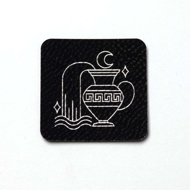 Kunstlederlabel Sternzeichen Wassermann (schwarz/silber)