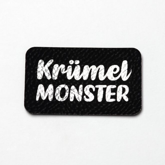 Kunstlederlabel Krümelmonster (schwarz/silber)