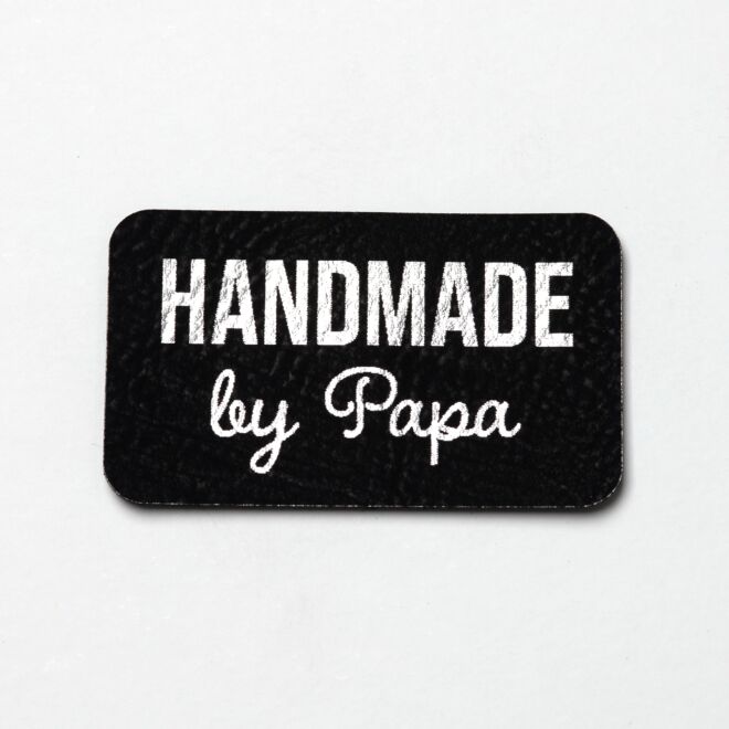 Kunstlederlabel Handmade by Papa (schwarz/silber)