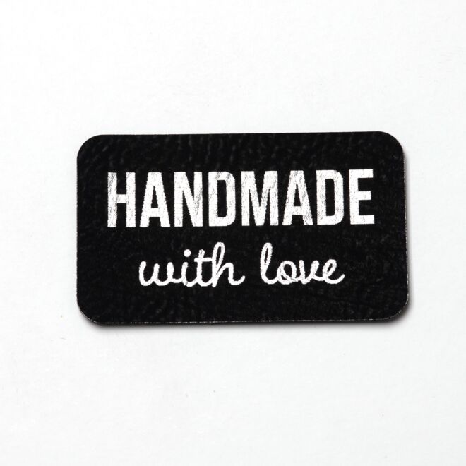Kunstlederlabel Handmade with love (schwarz/silber)