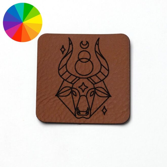 Kunstlederlabel "Sternzeichen Stier" (40mm x 40mm)
