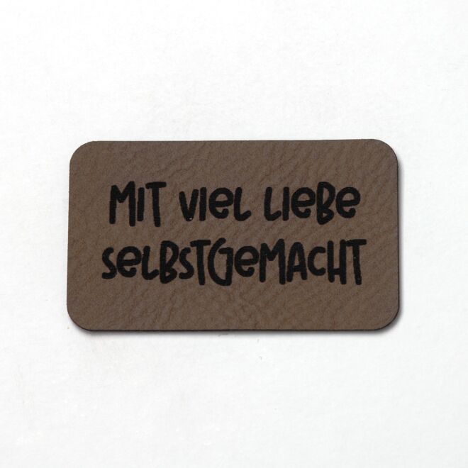 Kunstlederlabel Mit viel Liebe gemacht (dunkelbraun/schwarz)