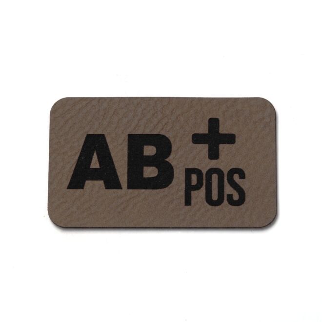 Kunstlederlabel Blutgruppe AB+ (dunkelbraun/schwarz)