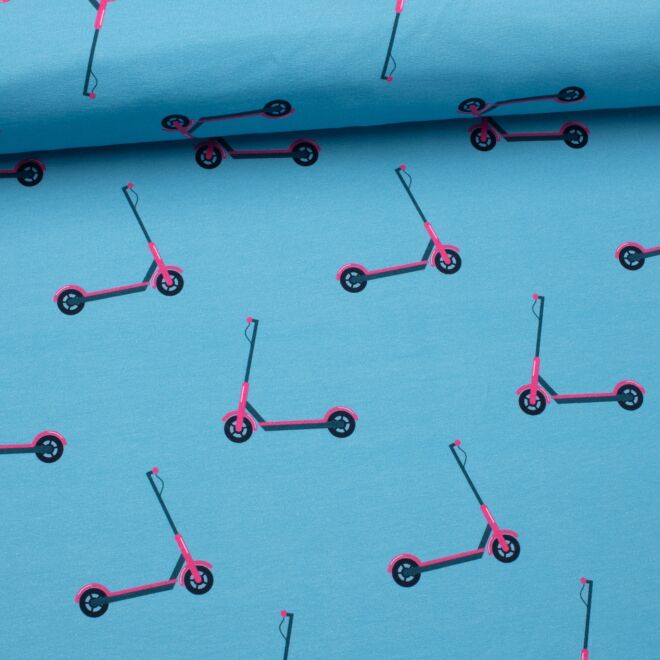 Stoffschwester Jersey "Scooter" blau/pink