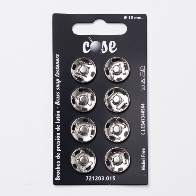 15mm Annäh-Druckknöpfe (8 Stück) silber