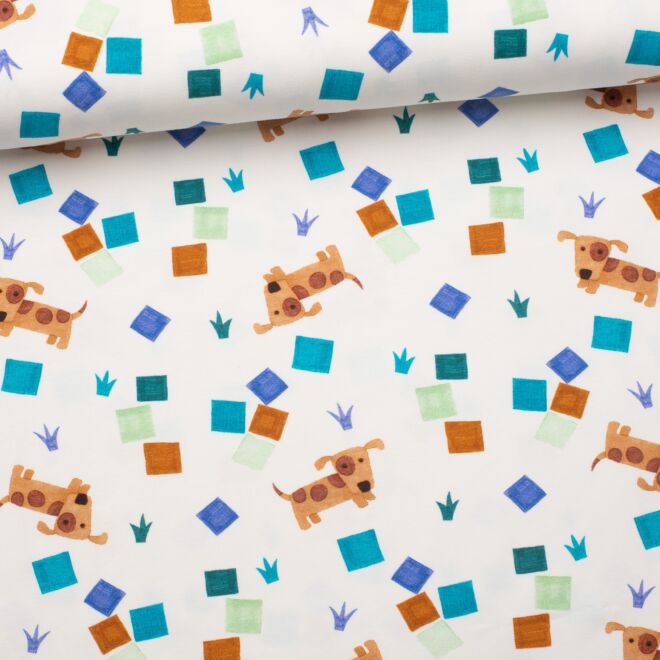 Hunde & Geometrics "Playground" Baumwolljersey weiß
