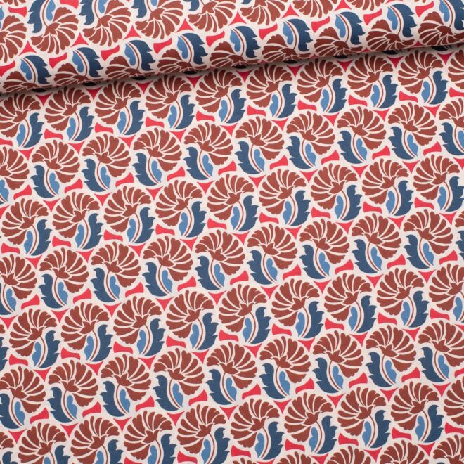 Webware Retro Blumenornamete rot/jeans