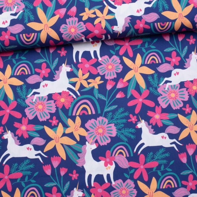 Webware Unicorn & Flowers blau