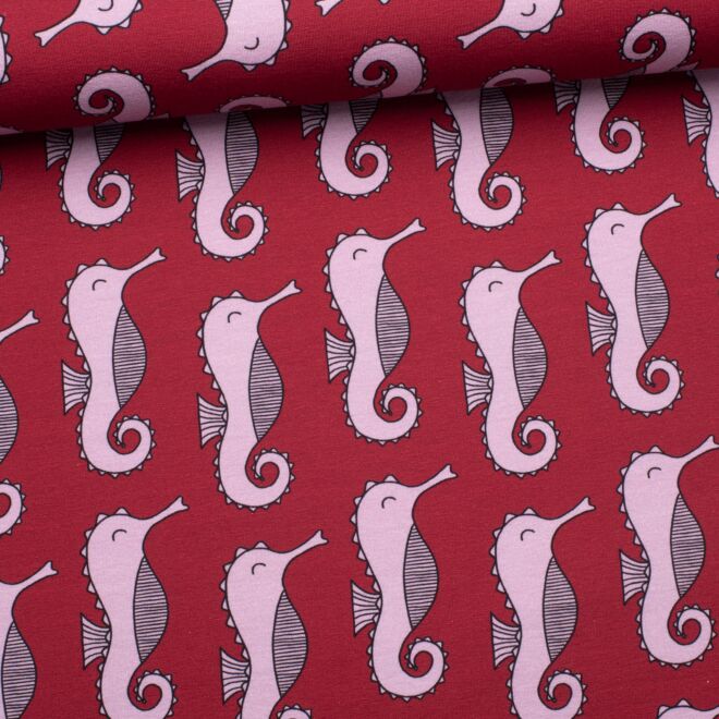 Bio French Terry Seahorses weinrot