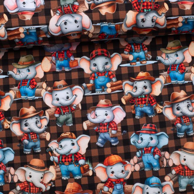 French Terry Holzfäller-Elefanten kariert