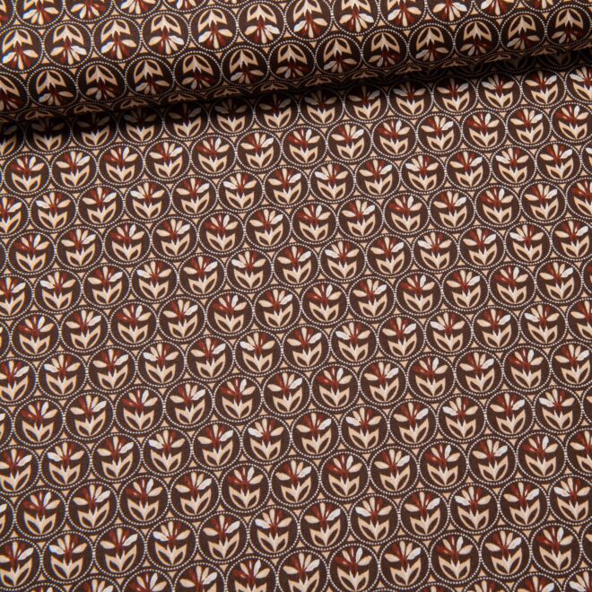 Baunwollwebware Retro Flower Circles braun