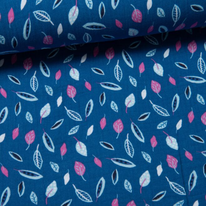Musselin Bunte Blätter auf königsblau