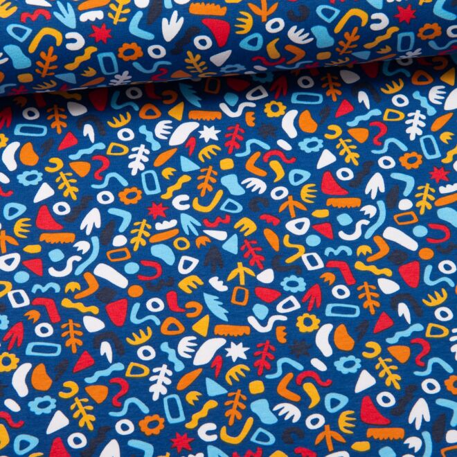 Abstract Graphics bunt auf indigoblau Jersey