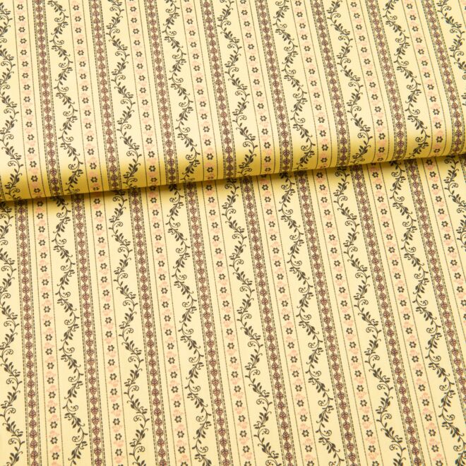 Trachtenstoff "Romantico" Blumenstreifen auf gelb