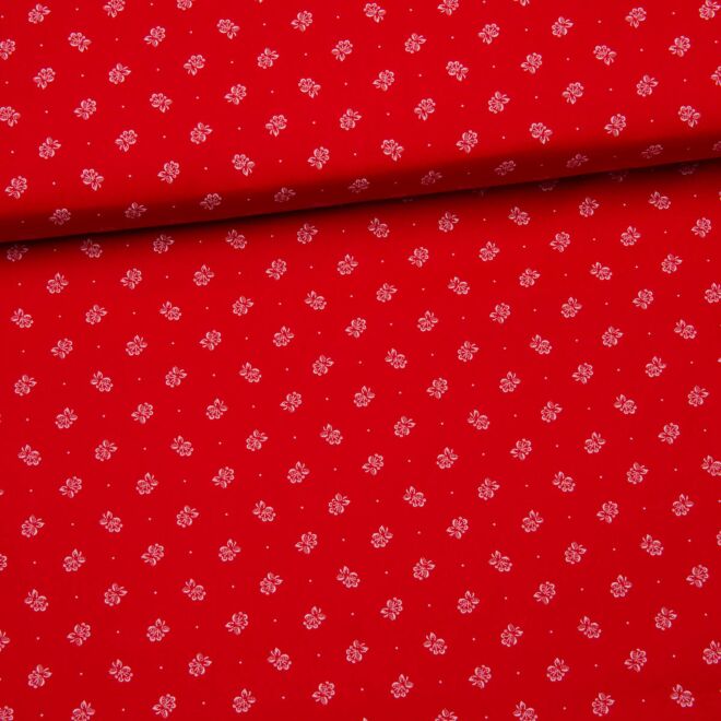 Trachtenstoff "Herzstück" Blumen & Tupfen weiß/rot
