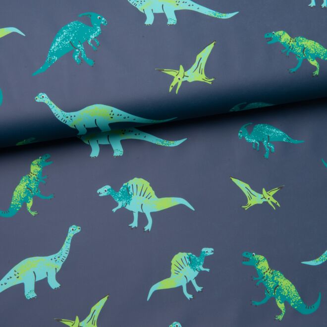 PU Regenmantelstoff Dinos auf dunkelblau