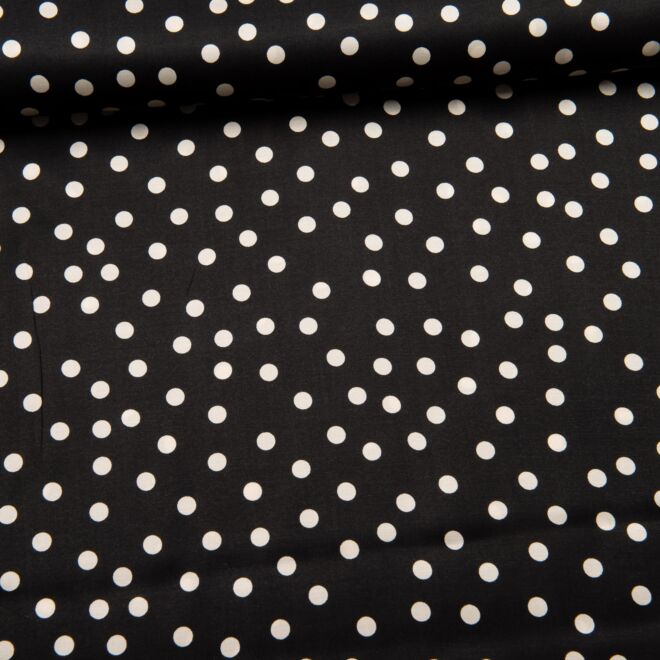 Viskose-Satin Dots natur auf schwarz (made in Italy)
