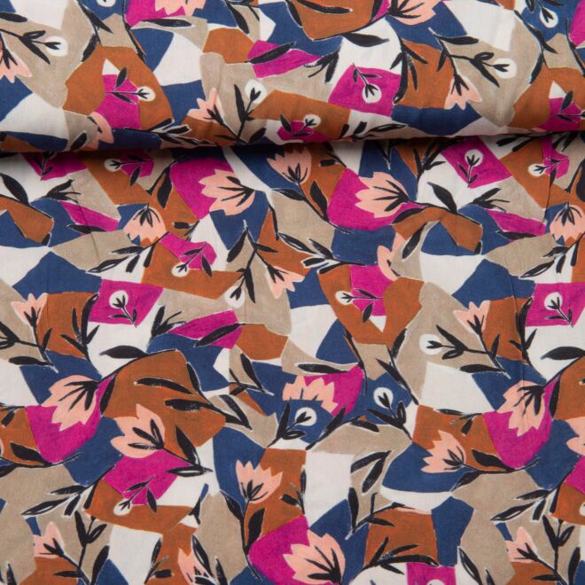 Viskose Geoflowers fuchsia/indigo