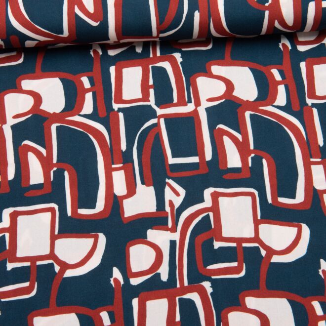 Viskose Line Art blau/rot/ecru