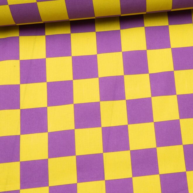 Beschichtete Baumwolle "Checks" lila/gelb