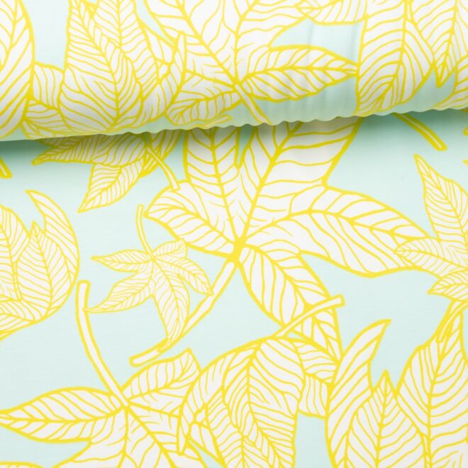 French Terry Neon Leaves hellmint