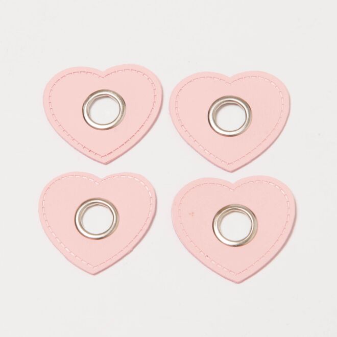 Kunstleder Ösenpatch "Herz" rosa (4er Pack)