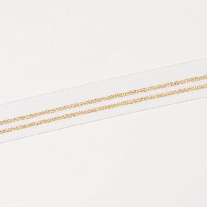 30mm Gummiband mit Lurexstreifen weiß/gold