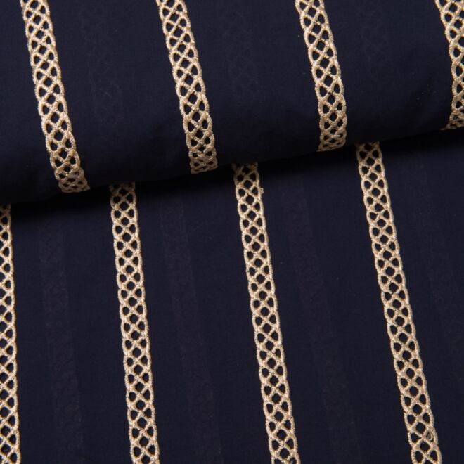 Lochstick-Streifen schmal Baumwolle marine