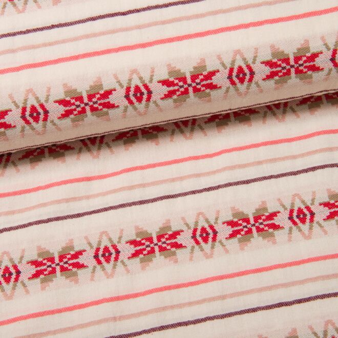 Inka Stripes Baumwoll-Jacquard rot/ecru