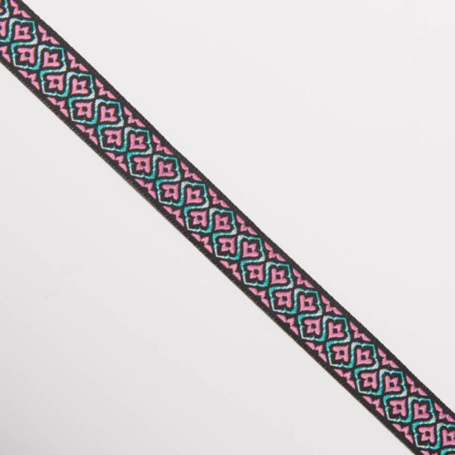 1,5cm Jacquard-Webband "Blumenbordüre" rosa/blau