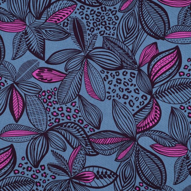 Beschichtete Baumwolle „Doodle Leaves“ blau