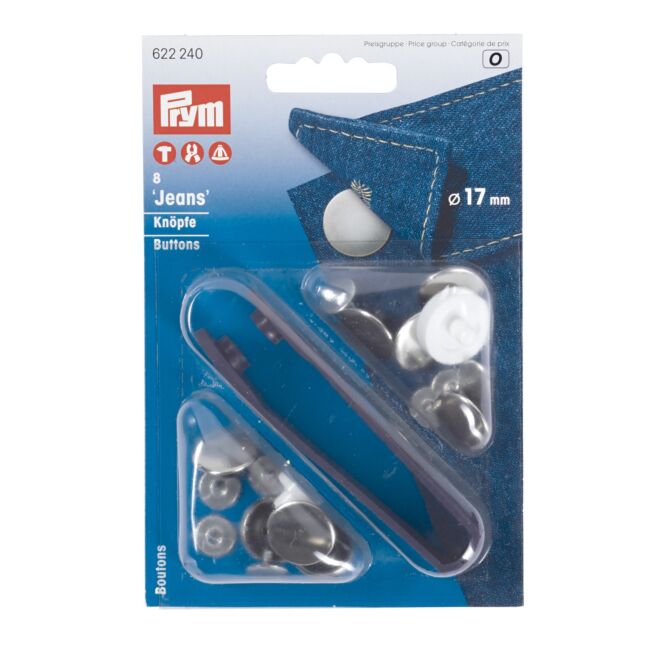 Prym 17mm Nähfrei-Jeans-Knopf glatt silberfarbig