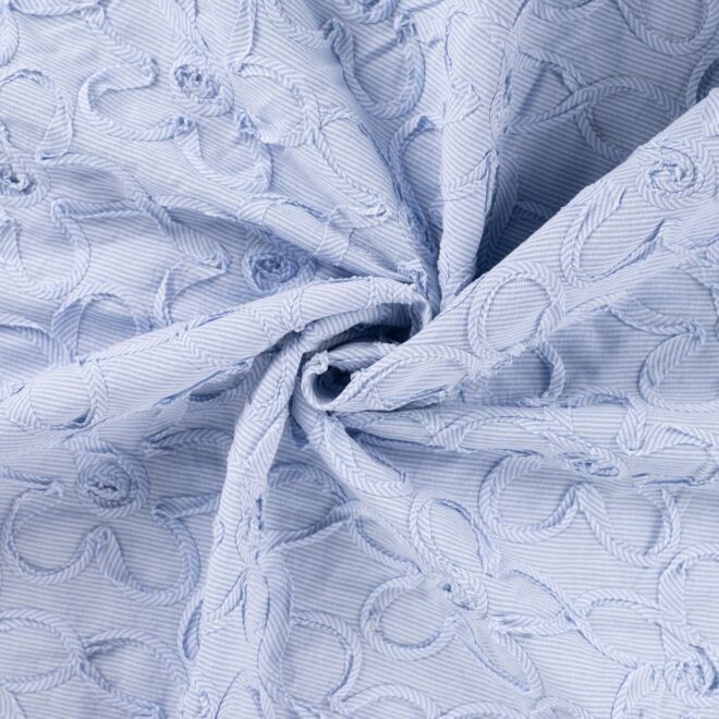 Webware "3D-Blumen bestickt" hellblau-gestreift