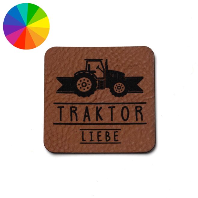 Kunstlederlabel "Traktorliebe" (40mm x 40mm)