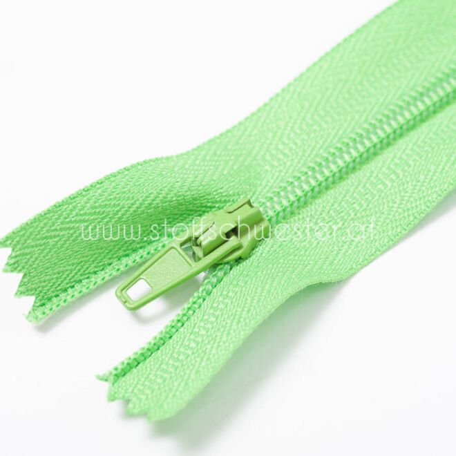 35cm Feiner Nylon Reißverschluß, 2mm, unteilbar, hellgrün