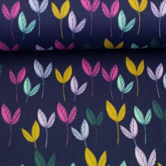 Canvas Dancing Leaves dunkelblau by Emjo-Design