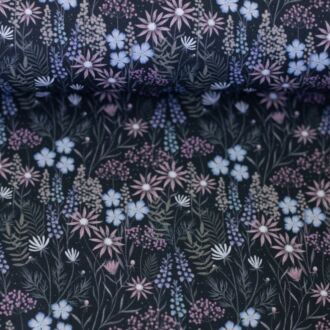 Baumwollwebware Calais Wildblumen navy/blau/rosa