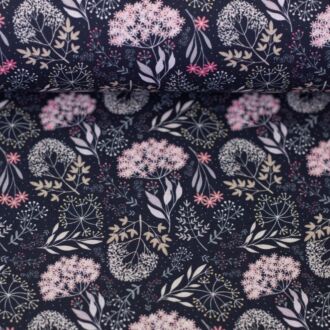 Baumwollwebware Calais Blütendolden navy/rosa