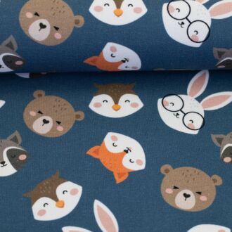 Vorbestellung Baumwolljersey Gary Tierköpfe rauchblau