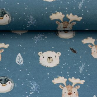 Vorbestellung Baumwolljersey Cute Polaranimals jeansblau