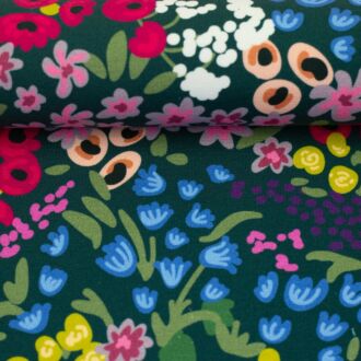Vorbestellung French Terry Malibou Flowers petrol