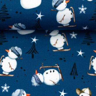 Kuschelsweat Winterwonderland Schneemänner jeansblau