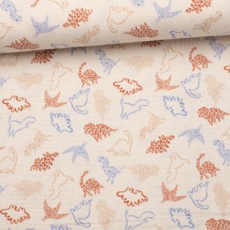 Musselin Dinofriends ecru/lavendel