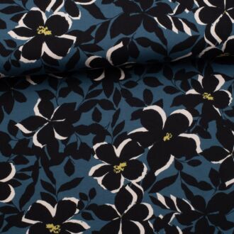 Jersey Black Flowers petrol
