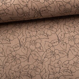Feincord Blumenprint auf camel (mit Stretch)