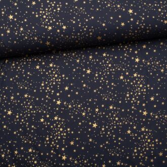 Baumwollwebware Weihnachten Sternchen gold/dunkelblau