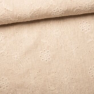 Leinen-Viskose mit Stickerei „Blumen“ sand