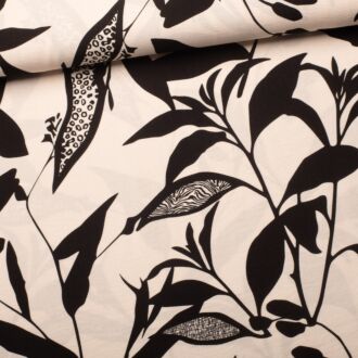 Viskose-Stoff mit Blätter-Print weiß