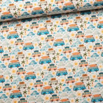 Baumwollwebware Camperbus Holidays weiß