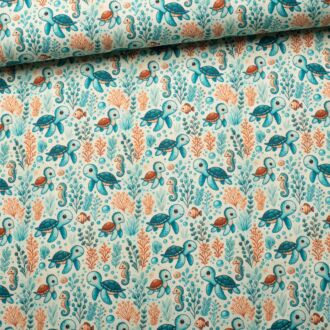 Baumwollwebware Little Turtle hellblau